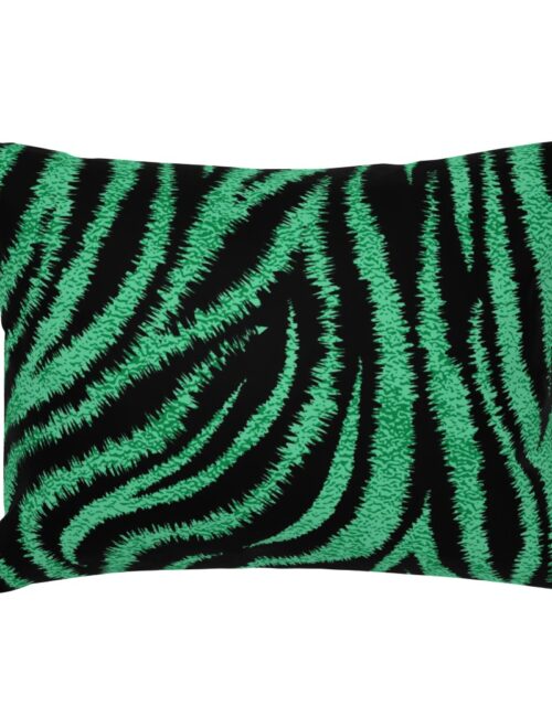 Textured Animal Striped Tiger Fur in Bold  Emerald Green and Black Swirling Zebra Stripes Standard Pillow Sham