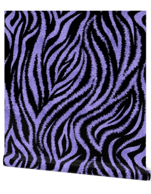 Textured Animal Striped Tiger Fur in Bold Purple Lilac and Black Swirling Zebra Stripes Wallpaper