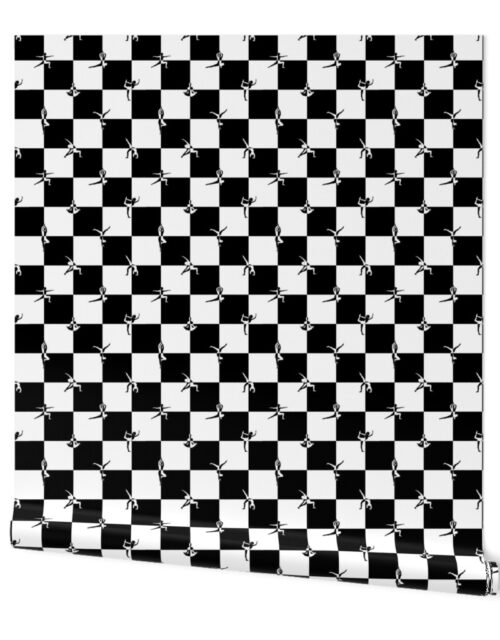 Black and White Checkerboard Check with Yoga Poses Wallpaper
