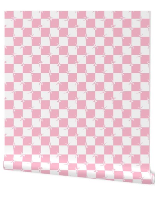 Pink and White Checkerboard Check with Yoga Poses Wallpaper