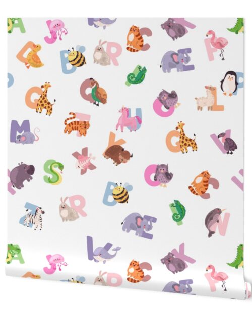 Whimsical Nursery Alphabet in Adorable Animals for Babies and Children 3-4 Inch on White Wallpaper