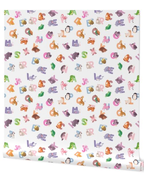 Whimsical Nursery Alphabet in Adorable Animals for Babies and Children 2 Inch on White Wallpaper