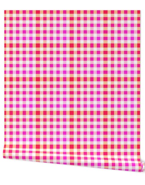 Cheerful Check Gingham Pattern in Summer Fruit Colors Wallpaper