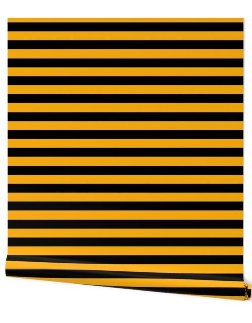 Halloween Holiday 1 inch Black and Pale Pumpkin Orange Witch Stripes Wallpaper