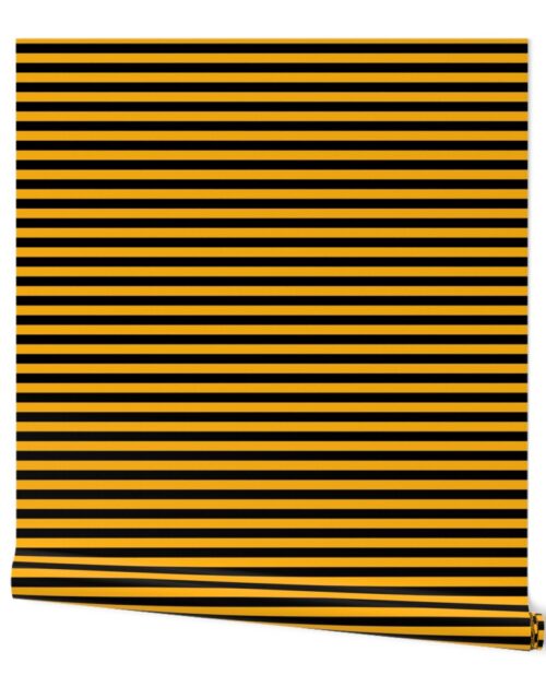 Halloween Holiday 1/2 inch Black and Pale Pumpkin Orange Witch Stripes Wallpaper