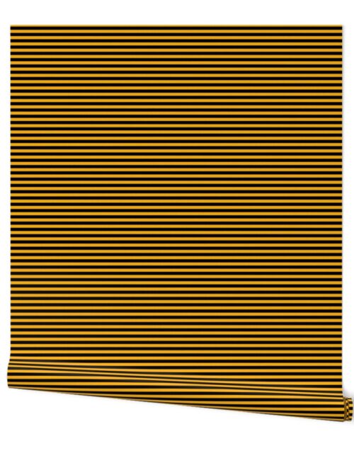 Halloween Holiday 1/4 inch Black and Pale Pumpkin Orange Witch Stripes Wallpaper