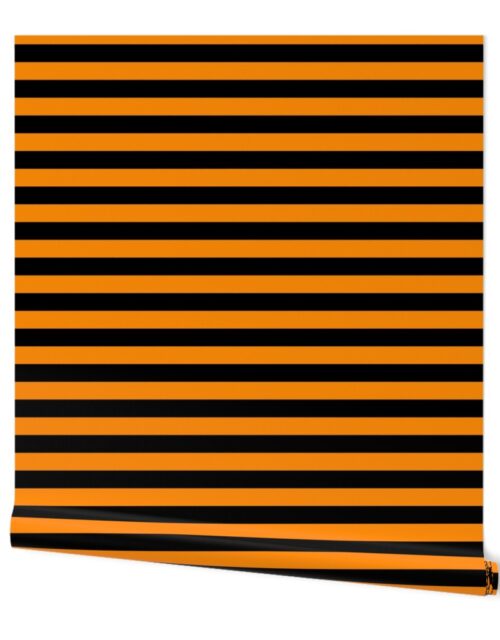 Halloween Holiday 1 inch Black and Pumpkin Orange Witch Stripes Wallpaper