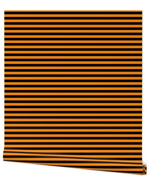 Halloween Holiday 1/2 inch Black and Pumpkin Orange Witch Stripes Wallpaper