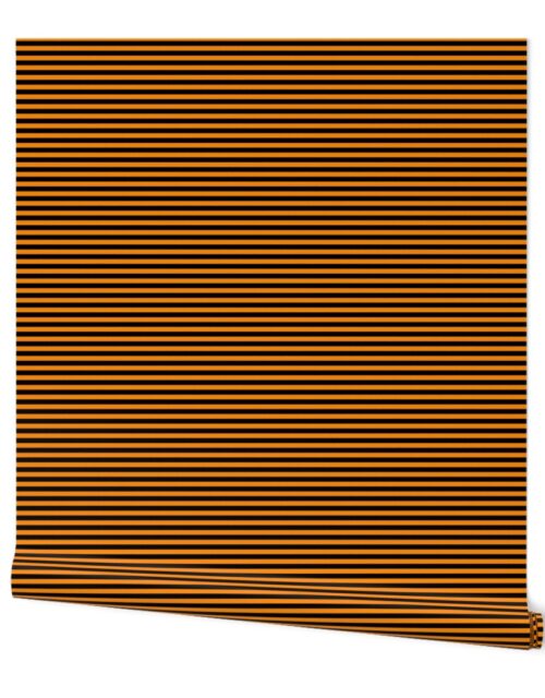 Halloween Holiday 1/4 inch Black and Pumpkin Orange Witch Stripes Wallpaper