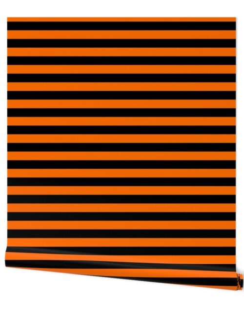 Halloween Holiday 1 inch Black and Dark Pumpkin Orange Witch Stripes Wallpaper