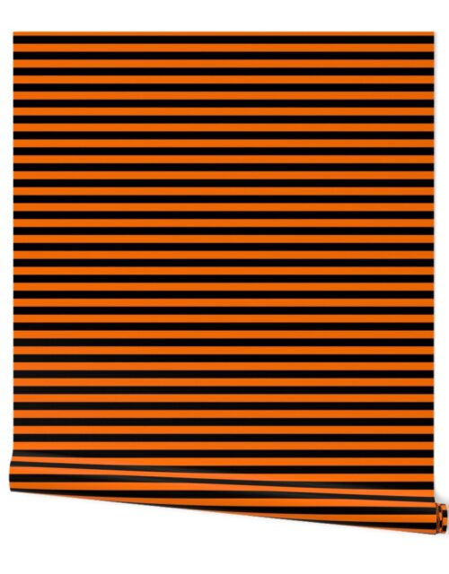 Halloween Holiday 1/2 inch Black and Dark Pumpkin Orange Witch Stripes Wallpaper