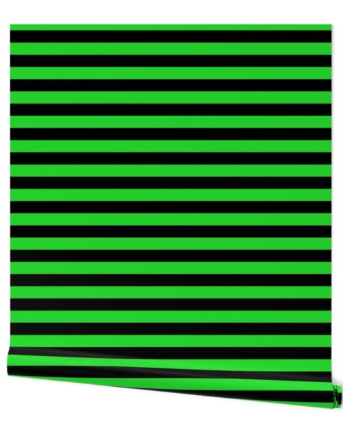 Halloween Holiday 1 inch Black and Monster Green Witch Stripes Wallpaper