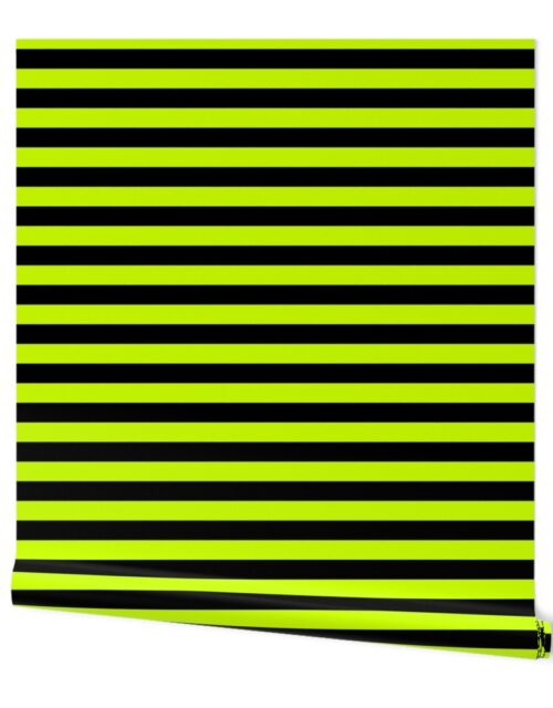 Halloween Holiday 1 inch Black and Slime Green Witch Stripes Wallpaper