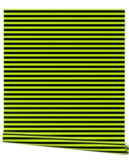Halloween Holiday 1/2 inch Black and Slime Green Witch Stripes Wallpaper