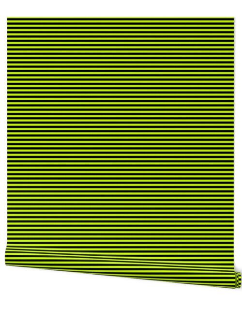 Halloween Holiday 1/4 inch Black and Slime Green Witch Stripes Wallpaper