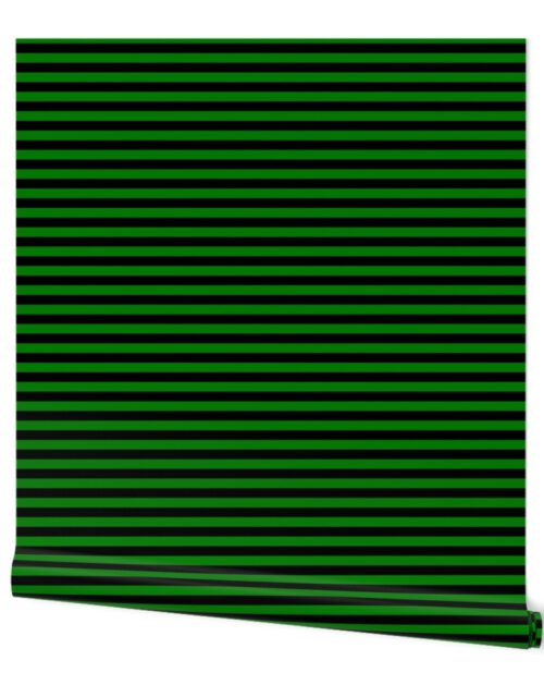 Halloween Holiday 1/2 inch Black and Alien Green Witch Stripes Wallpaper