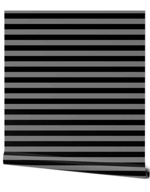Halloween Holiday 1 inch Black and Tombstone Grey Witch Stripes Wallpaper