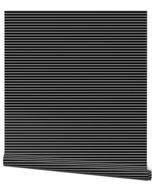 Halloween Holiday 1/4 inch Black and Tombstone Grey Witch Stripes Wallpaper