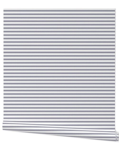 Mattress Ticking Narrow Striped Horizontal Pattern in Midnight Blue and White Wallpaper
