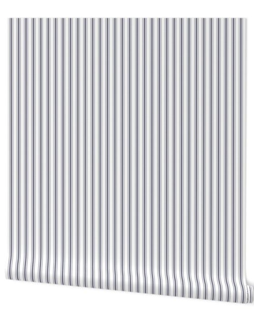 Mattress Ticking Smaller Striped Vertical Pattern in Midnight Blue and White Wallpaper