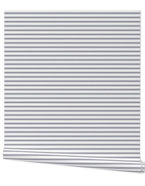 Mattress Ticking Smaller Striped Horizontal Pattern in Midnight Blue and White Wallpaper