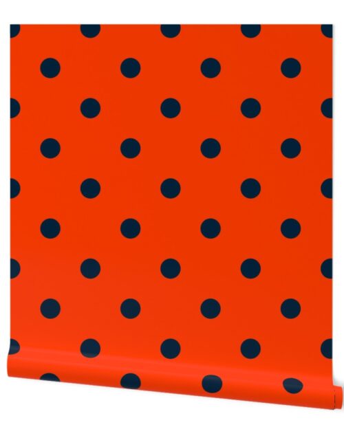 Mini Navy and Orange Polka Dots Wallpaper