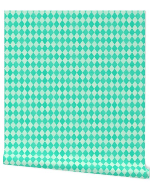 Seafoam Green  and White Large Watercolored  Diagonal Diamond Wallpaper