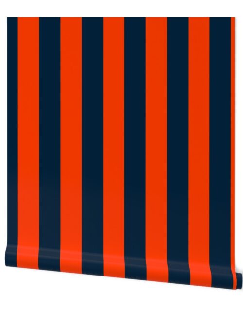 3 Inch Vertical Navy and Orange Cabana Stripes Wallpaper
