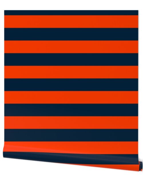 3 Inch Horizontal Navy and Orange Cabana Stripes Wallpaper