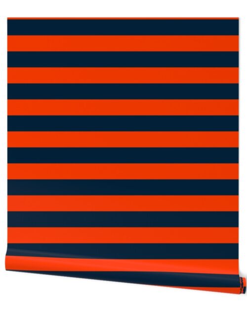 2 Inch Horizontal Navy and Orange Cabana Stripes Wallpaper