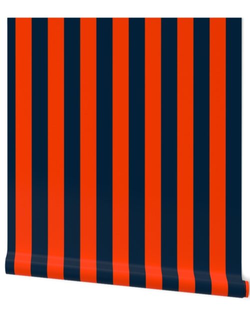2 Inch Vertical Navy and Orange Cabana Stripes Wallpaper