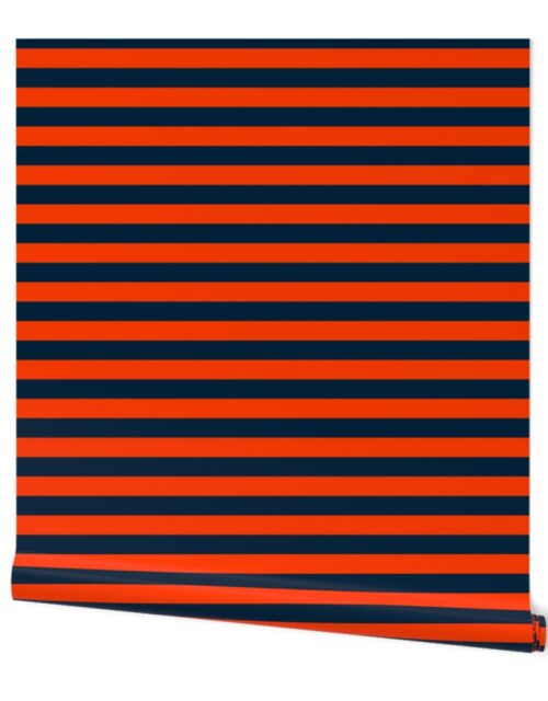 1 Inch Horizontal Navy and Orange Cabana Stripes Wallpaper