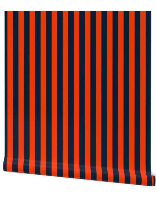 1 Inch Vertical Navy and Orange Cabana Stripes Wallpaper