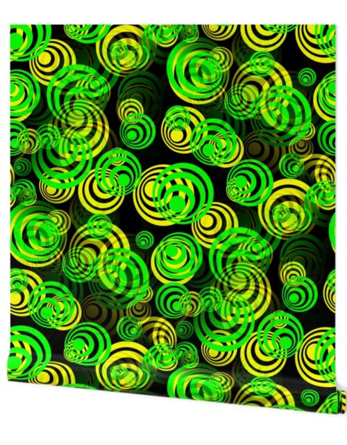 Bright Yellow  and Green 70s Hippy Circles Wallpaper