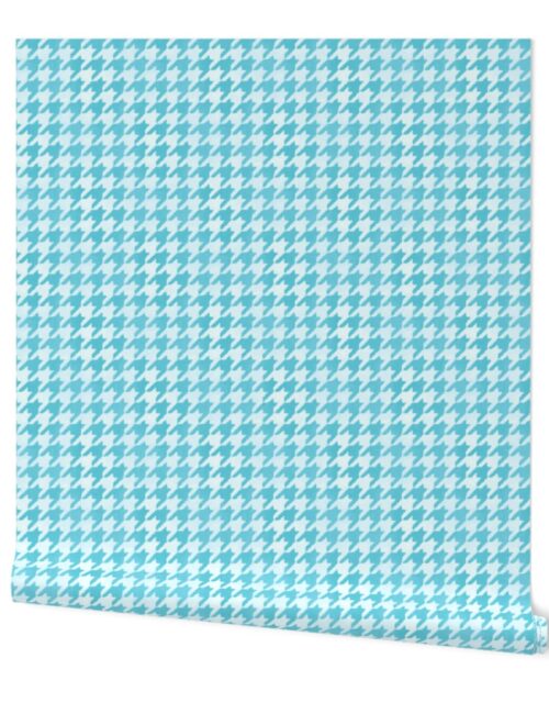Large Aqua Blue and White Handpainted Houndstooth Check Watercolor Pattern Wallpaper