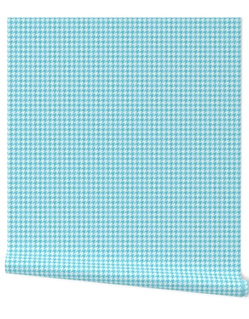 Aqua Blue and White Handpainted Houndstooth Check Watercolor Pattern Wallpaper