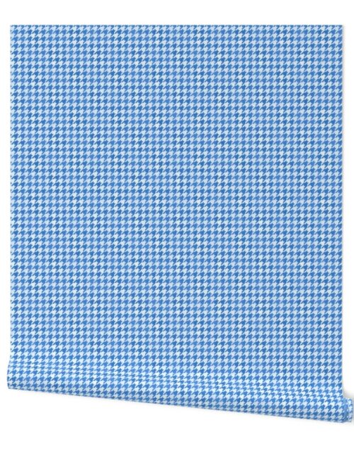 Mid Blue and White Handpainted Houndstooth Check Watercolor Pattern Wallpaper