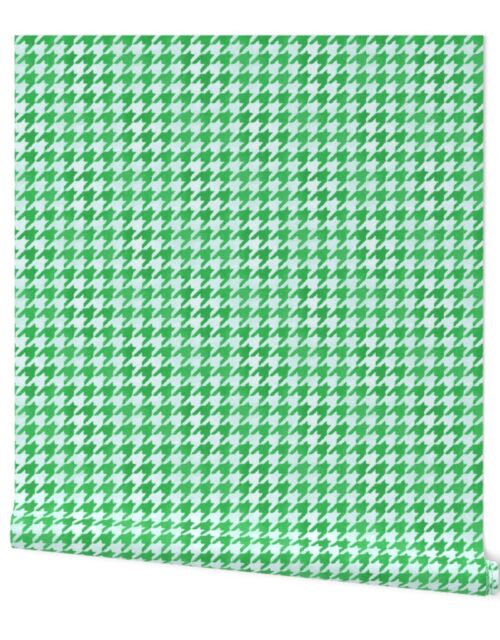 Large Fresh Green and White Handpainted Houndstooth Check Watercolor Pattern Wallpaper