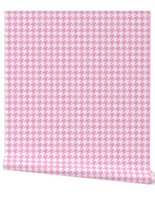 Large Candy Pink and White Handpainted Houndstooth Check Watercolor Pattern Wallpaper