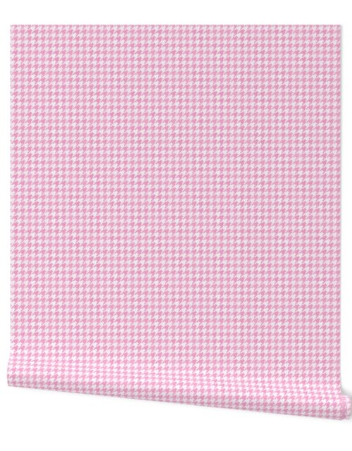 Candy Pink and White Handpainted Houndstooth Check Watercolor Pattern Wallpaper
