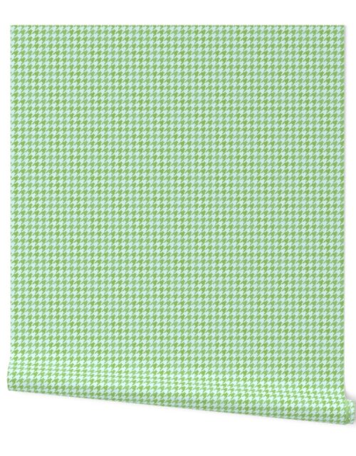 Lime Green and White Handpainted Houndstooth Check Watercolor Pattern Wallpaper