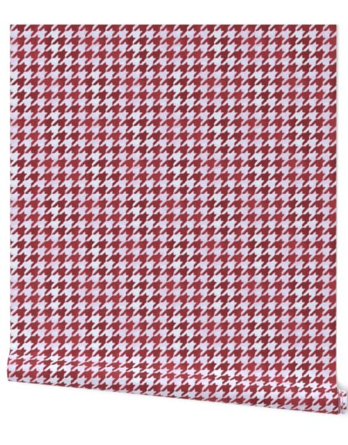 Large Burgundy Wine Red and White Handpainted Houndstooth Check Watercolor Pattern Wallpaper