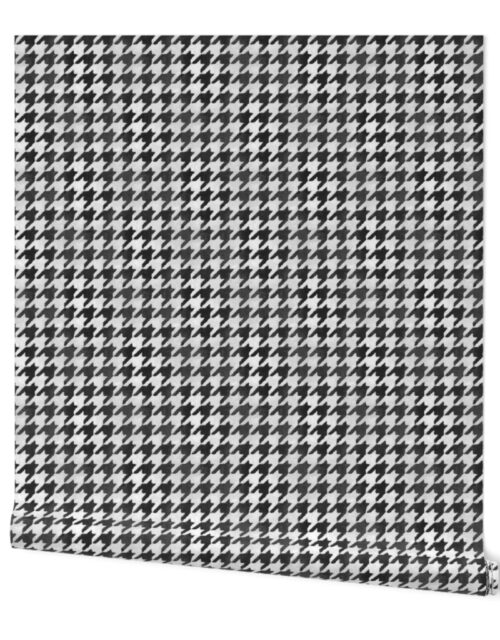 Large Soot Black and White Handpainted Houndstooth Check Watercolor Pattern Wallpaper