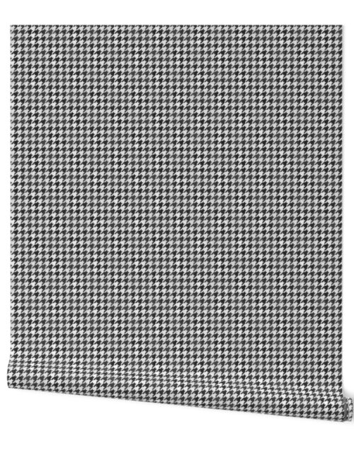 Soot Black and White Handpainted Houndstooth Check Watercolor Pattern Wallpaper