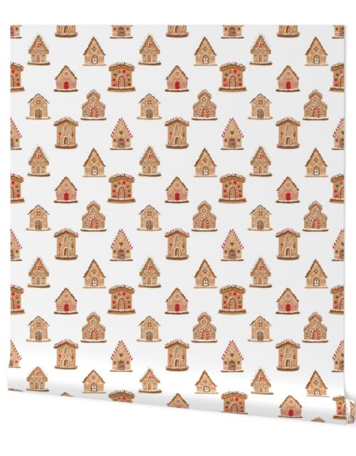 Christmas Gingerbread Candy Houses White Wallpaper