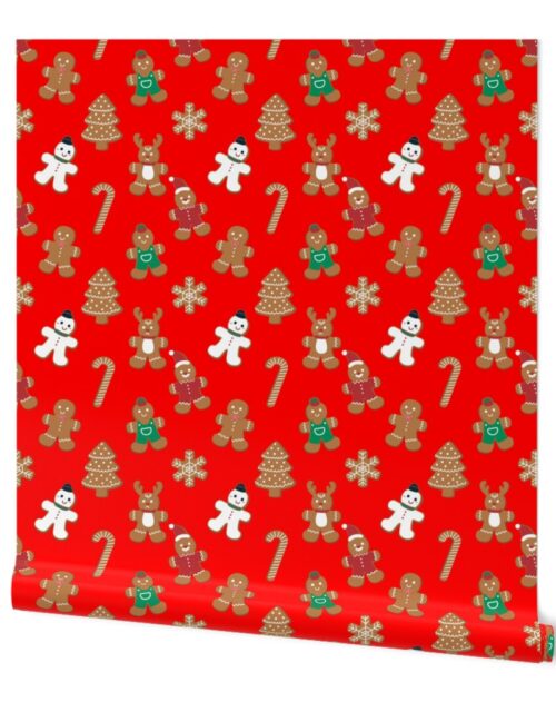 Christmas Gingerbread Biscuit Cookies on Christmas Red Wallpaper