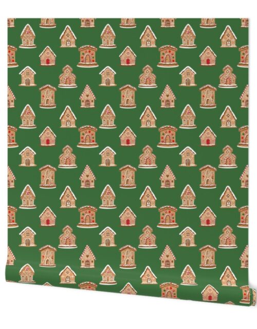 Christmas Gingerbread Candy Houses on Christmas Tree Green Wallpaper