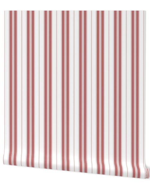 Wine Red and White Vintage Provincial French Chateau Ticking Stripe Wallpaper