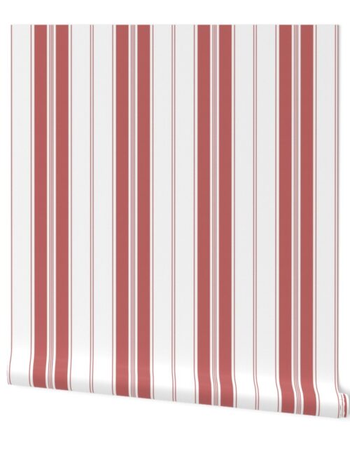 Wine Red and White Vintage American Country Cabin Ticking Stripe Wallpaper