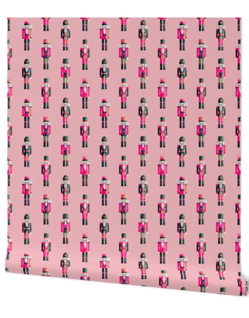 Soldier and King Christmas Nutcrackers Parade on Sugar Plum Pink Wallpaper